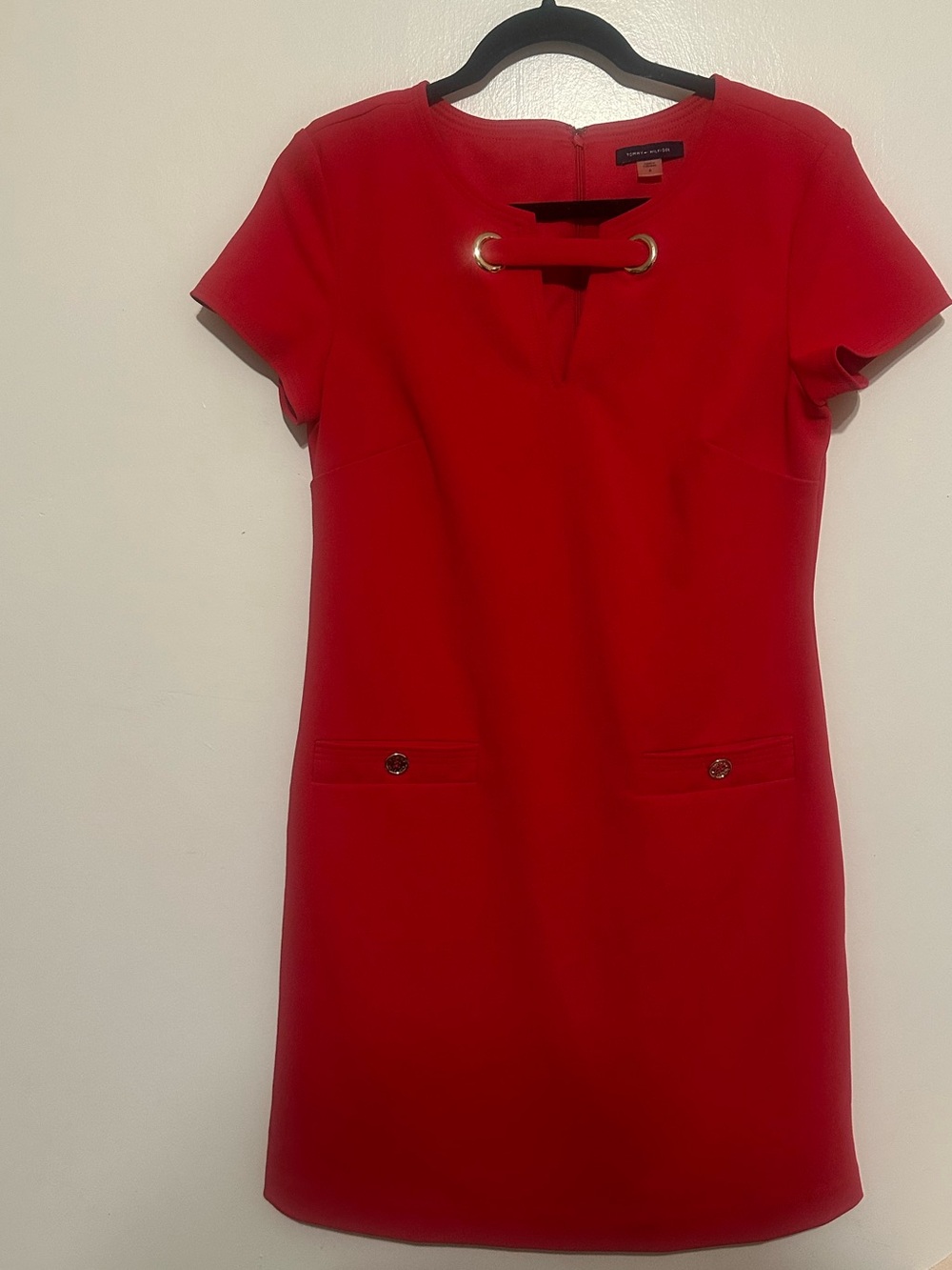 Tommy Hilfiger Red Short-Sleeve Shift Dress with Grommet Accent